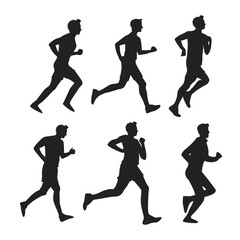 vector silhouettes of people running 