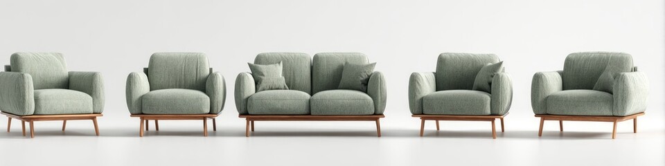 Light sage green upholstered living room set