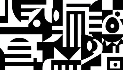 Obraz premium Abstract black and white geometric shapes overlapping