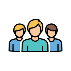 Fototapeta premium A colorful flat icon of three faceless people standing together, representing a team, group, or community.
