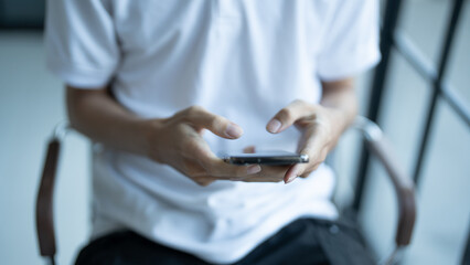 Man hold smartphone modern technology engagement in daily life