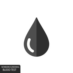 Fototapeta premium A dark gray blood drop icon, representing newborn screening and blood testing, isolated on a white background.