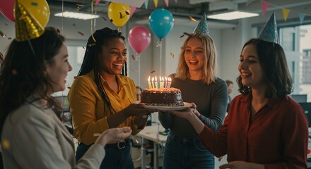 Happy women celebrating birthday party