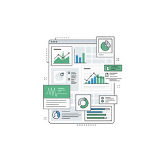 Webpage layout showcasing various business data visualizations.