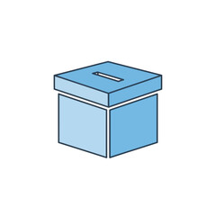 A simple, light blue, isometric representation of a ballot box, ready for voting.
