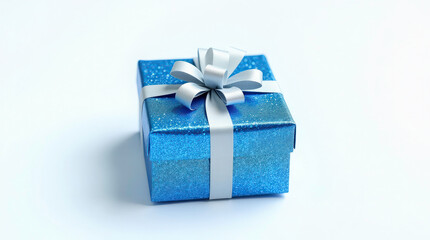 Obraz premium Blue Glitter Gift Box on White Background 