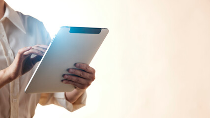 Business concept. A confident gesture by a female leader with leadership and innovative attitude.