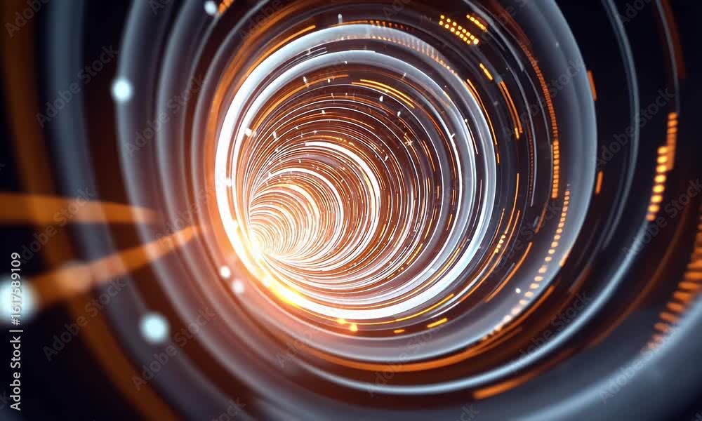 Wall mural abstract futuristic digital background with a glowing spiral tunnel, representing data transfer and 