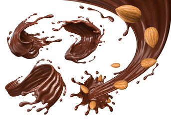 Chocolate isolated splashes wave. 3D render illustration