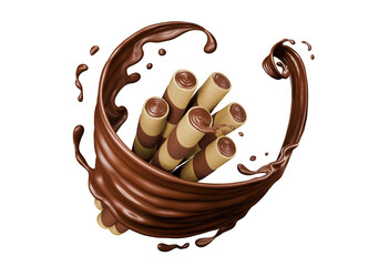 Crispy Chocolate Wafer Stick with Chocolate splash 3D render food illustration