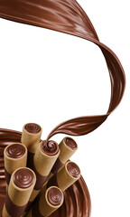 Crispy Chocolate Wafer Stick with Chocolate splash 3D render food illustration