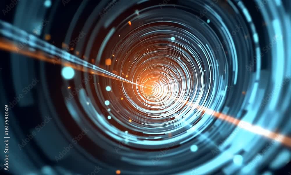 Wall mural abstract futuristic digital background with a glowing spiral tunnel, representing data transfer and 