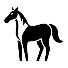 Black and White Illustration of a Standing Horse with Stylized Mane and Tail