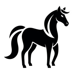 Elegant Black Horse Illustration Simple Image, Side View, Stylized Design, Isolated