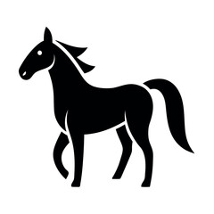 Elegant Black Horse Silhouette Minimalist Equestrian Design on White Background, Side View