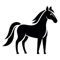 Elegant Black Horse Silhouette Standing on White Background Illustration