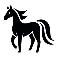 Elegant Silhouette of a Black Horse Standing with Flowing Mane and Tail Design