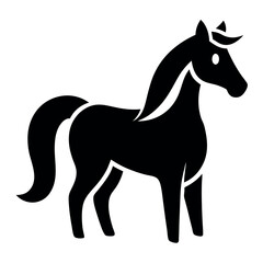 Simple Black Horse Silhouette Standing, Isolated on White Background, Stallion Illustration