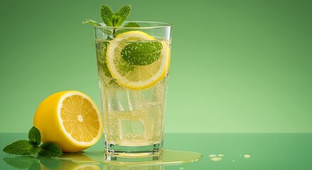 This enticing image captures a cool, bubbly beverage, highlighting its fresh citrus and mint ingredients, promising a delicious and invigorating experience.