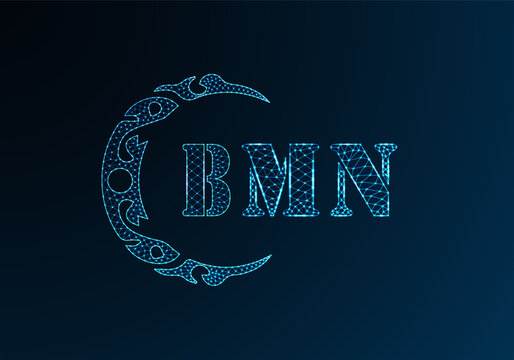 Low poly letter logo BMN design. BMN letter logo low poly vector design on blue color gradient background. BMN logo low poly design