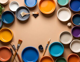 Colorful ceramic bowls arranged in a frame