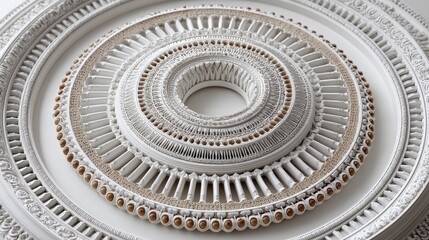 Obraz premium Intricate white architectural ceiling with detailed molding and concentric circular patterns showcasing classic craftsmanship and elegant design elements