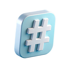 Obraz premium 3d rendered white hashtag symbol on a light blue rounded square isolated on transparent background