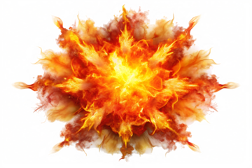 Fiery burst energy explosion isolated on a transparent background fire flames