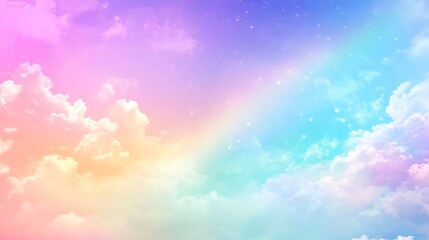 Dreamy pastel sky with wispy clouds and rainbow hues
