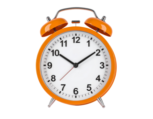 Orange alarm clock time clockwork reminder wake morning timepiece retro on transparent background