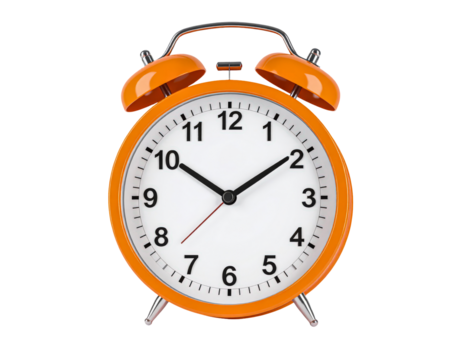 Orange alarm clock time clockwork reminder wake morning timepiece retro on transparent background