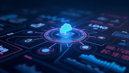 Futuristic cloud computing interface digital technology background