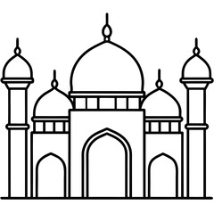 Simple Three-Dome Mosque Vector – Outline Style 