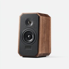 Obraz premium Wooden speaker, dark gray front, angled sides
