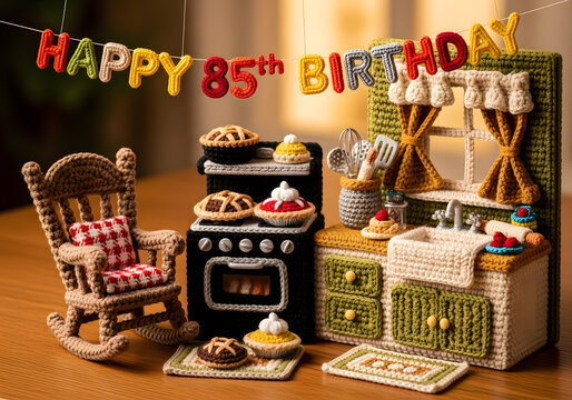 Heart of the Home &ndash; Crochet Kitchen with 85th Birthday Banner