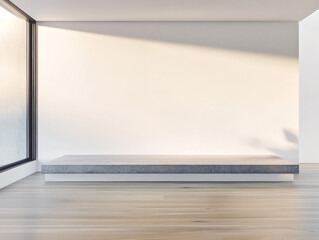 Modern interior space with minimalist design and natural light during daytime