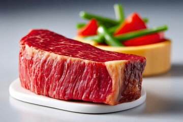 Close Up of Red Dry Aged Beef Steak on White Plate