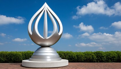Abstract Silver Sculpture in Outdoor Setting