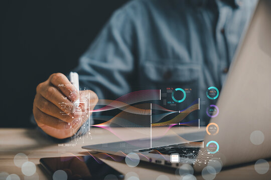 Data, business analysts are managing intelligent AI technology for future design, with digital data mining to manage computer brain communication in development