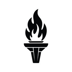 Black Silhouette of a Torch with Flame on White Background