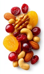 Colorful Trail Mix of Nuts and Candied Fruits on White