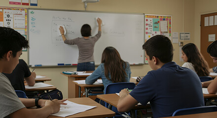 A Classroom Scene Featuring a Teacher and Students Engaged in Learning