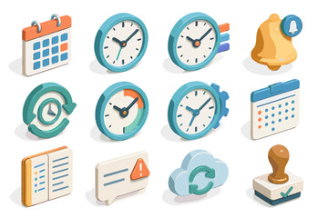 Stamp syncing daily alert reminder notification icon ai scheduling notebook vector session
