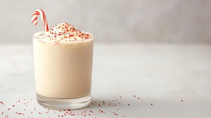 Creamy peppermint milkshake with candy cane and sprinkles