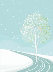 Winter scene with a tree and a winding stream