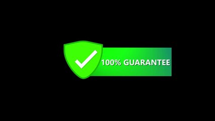Guaranteed success badge animation. 100 percent complete checkmark for game design. Complete success badge animation. Quality assurance shield with approved checkmark.