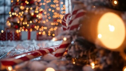 Festive Candy Canes Christmas Lights Glow. - Powered by Adobe