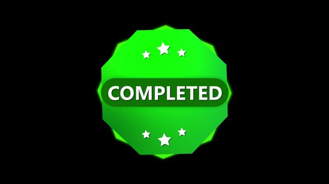 Premium quality badge animation. Green geometric design element with bright neon glow. Geometric badge animation. Neon glow c o m label with shiny abstract motion graphics.