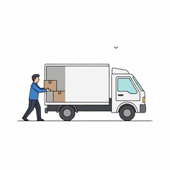 Efficient Delivery Service Man Loading Boxes into Delivery Truck