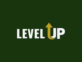 Level Up Text Logo with Gold Curved Arrow